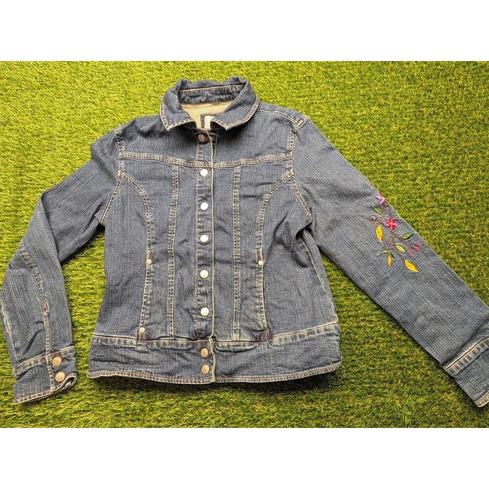 Live A Little Denim Jacket Size M Blue Floral Embroidered